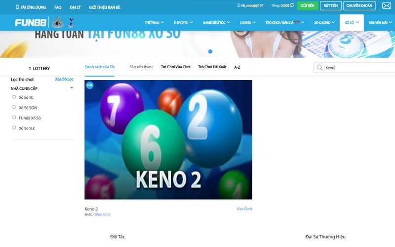 Tìm kiếm "Keno Fun88" tại mục Xổ số